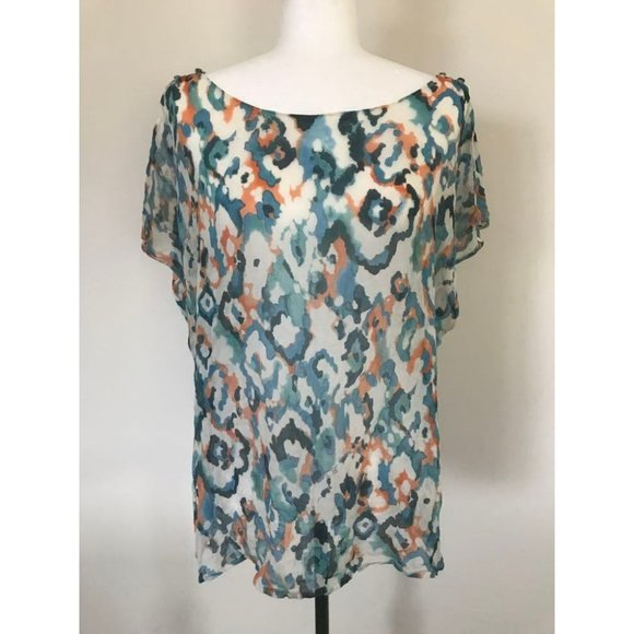 TOMMY BAHAMA 100% Silk Split Sleeve Blouse Womens Size XL Semi Sheer Flowy - Picture 1 of 9